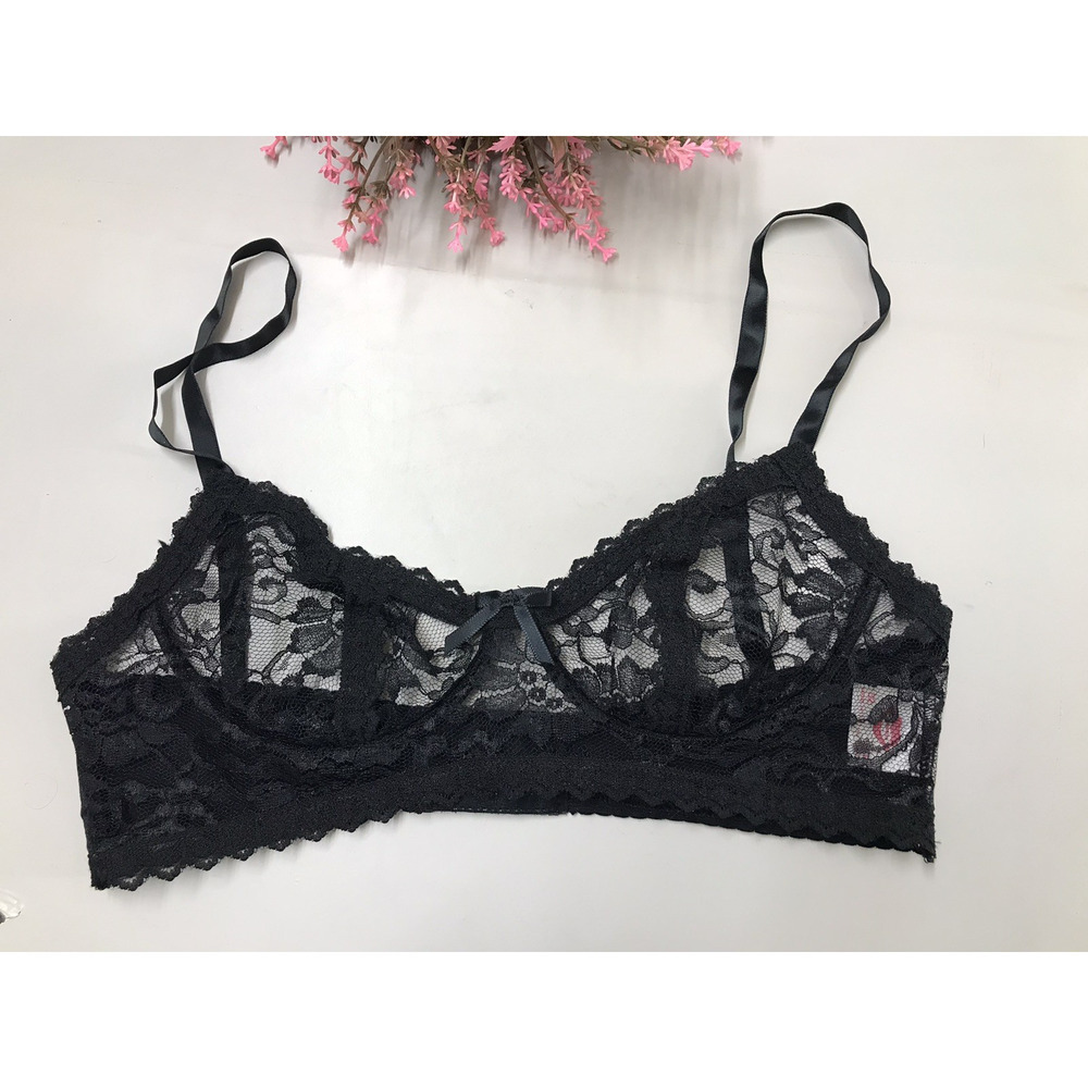 Vintage Bralette Coquette Dainty Black Lace Womens Size S/P Ethereal Sheer Fairy